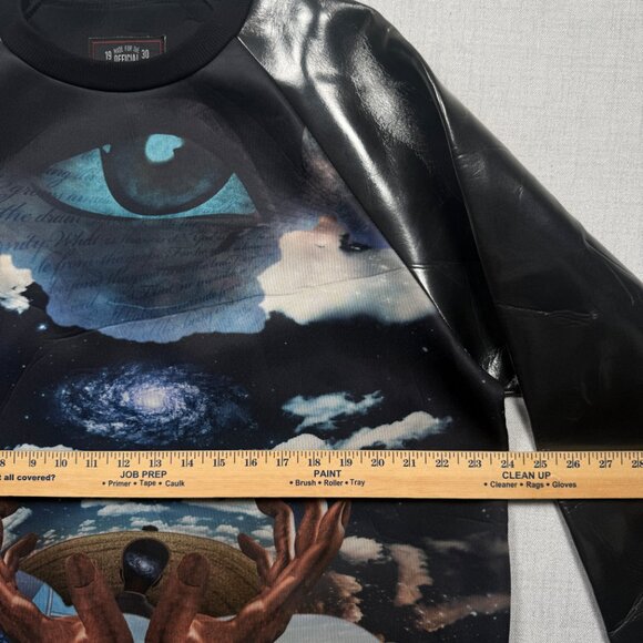 Bleecker & Mercer Sweatshirt Surreal Graphic Faux Leather Black Pullover Size XL - Picture 5 of 8